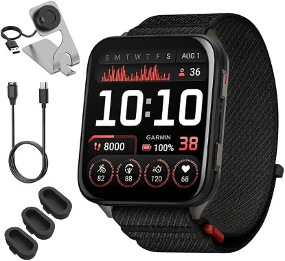 Picture of Garmin Venu X1 Premium GPS Smartwatch, Black Titanium 010-02980-00 Bundle with Deco Essentials Charging Dock, 3X Silicone Dust Cover and USB Type C Charging and Sync Cable