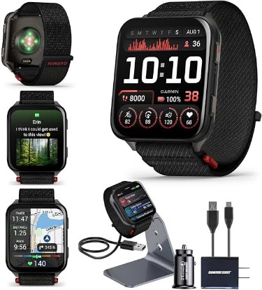 Picture of Garmin Venu X1 Thin & Lightweight GPS Smartwatch, Black | AMOLED Display, Advanced Health and Fitness Features, Sleep Tracking, 100+ Sports Apps | Signature Series Charging Stand Bundle