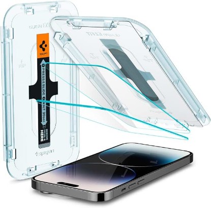 Picture of Spigen GlasTR EZ FIT Screen Protector for iPhone 14 Pro | 9H+ Tempered glass, Scratch resistance, Auto-align tray, Lab-tested 100% clarity, Original touch, Case-friendly, 2 Pack