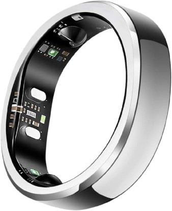 Picture of RingConn Gen 3 Smart Ring - Vascular Trends(Size 8, Future Silver) | No App Subscription, Vibration Alerts, Sleep, Fitness & Heart Rate, 14-Day Battery Life, Size Before You Buy ClimatePartner certified