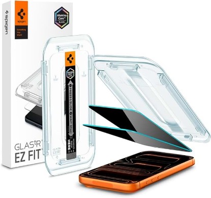 Picture of Spigen Privacy Screen Protector for iPhone 17 Pro Max, 16 Pro Max | GlasTR EZ Fit, AluminaCore Aluminum-enhanced 10H+ tempered glass, Auto-align tray, 100% clarity, Case-friendly, 2Pack