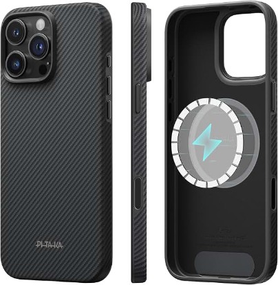 Picture of pitaka for iPhone 16 Pro Max Case 6.9", Refined Protection, Black/Grey | Premium Aramid Fiber, Seamless TPU Fusion, Camera Control Button, Compatible with MagSafe, Minimalist Global Recycled Standard