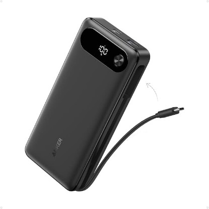 Picture of Anker Power Bank, 20,000mAh Travel Essential, Built-in USB-C Cable(Black) | 1 USB-C and 1 USB-A port, for MacBook Pro/Air, iPhone 17/16/15/14, Samsung, Switch and more ClimatePartner certified