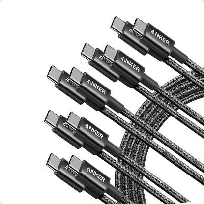 Picture of Anker USB C to USB C Cable, 60W Fast Charging Cable (5-Pack, 6 ft, Black) | For iPhone 17 Series, iPad mini 6, and More