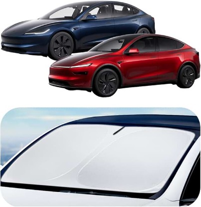 Picture of Spigen ZeroGap Windshield Sunshade for All Tesla Model Y & 3 | Maximum UV & Heat Protection, Dual Layer with Pocket | Car Accessories for Model Y Juniper, Model YL, Model 3 Highland