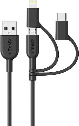 Picture of Anker Powerline II 3-in-1 Lightning, USB C, Micro USB Cable | Compatible with iPhone, iPad, Huawei, HTC, LG, Samsung, Sony Xperia, Android Devices, and More ClimatePartner certified