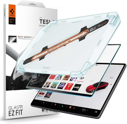 Picture of Spigen Screen Protector Matte Finish for Model 3(2024-26), Model Y(2025-26) | 9H+ Tempered Glass, GlasTR EZ Fit, Anti-Fingerprint, Auto Align Tray, Designed for Model 3 (2024-26), Model Y (2025-26) 15.4"