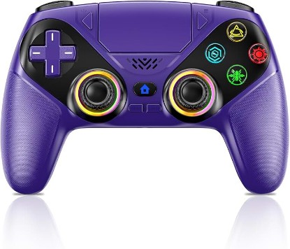 Picture of LENISUOLE Wireless Controller for PS5/PlayStation 5 & PC - Purple, Bluetooth Gamepad with Turbo, 6-Axis Motion Sensor, Programmable Buttons, RGB Lighting, 3.5mm Audio Jack, 1000mAh Battery