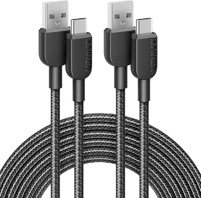 Picture of Anker USB A to USB C Cable, Charger Cord (2-Pack, 10 ft, Black) | For iPhone 17 Series, Samsung Galaxy Note10 / S10+ / S10, LG V30, and More
