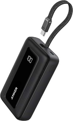 Picture of Anker Power Bank,10,000mAh 30W with USB-C Travel Essential Portable Charger | 30W Portable Charger with USB-C Input and Output for iPhone 17 / 16, Galaxy, and More (Black) ClimatePartner certified