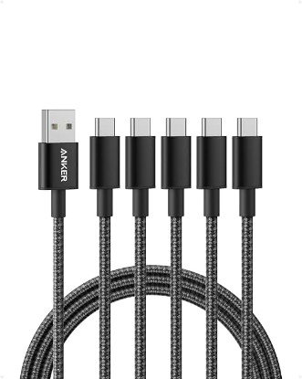 Picture of Anker USB A to USB C Cable, USB to USB C Cable (5-Pack, 6 ft, Black) | For iPhone 17 Series, Samsung Galaxy S10 / S10+, LG V30, Beats Fit Pro, and More