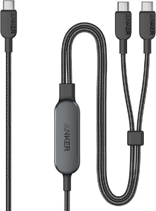 Picture of Anker 2-in-1 USB C to USB C Cable, 140W Max (1-Pack, 4 ft, Black) | Fast Charging Cord, for iPhone 17 / 17 Pro Max / 16 Series, MacBook Air / Pro, and More ClimatePartner certified
