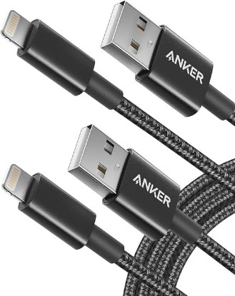 Picture of Anker USB A to Lightning Cable, MFi-Certified (2-Pack, 6 ft, Black) | Double-Braided Nylon Cord, for iPhone 14 / 13 / 12 / 11 Pro / 11 / XS Max / XR / 8 / 7 / 6s Plus, and More ClimatePartner certified