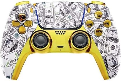 Picture of MODDEDZONE Custom Wireless Controller compatible with PS5 Exclusive Unique Designs | Personalize Your Gaming Experience and Exceptional Performance| Compatible with Playstation 5 (Gold Money)