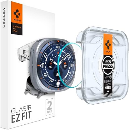 Picture of Spigen GlasTR EZ FIT Screen Protector for Galaxy Watch Ultra | 9H+ tempered glass, Scratch resistance, auto-align tray, Lab-tested 100% clarity, Original touch, Case-friendly, 2 Pack