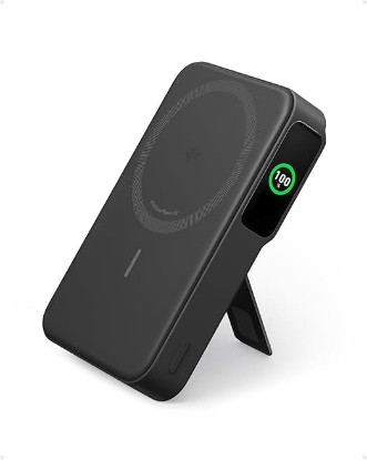 Picture of Anker MagGo Power Bank, 10,000mAh Qi2-Certified 15W Max Portable Charger | Fast MagSafe-Compatible Battery Pack, Smart Display, Foldable Stand, for iPhone 16 / 15 / 14 / 13 Only (USB-C Cable Included) ClimatePartner certified