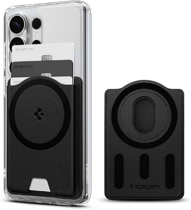 Picture of Spigen for MagSafe Wallet, Holds 3 Cards, Dual Magnet, Valentinus MagFit+ | For Galaxy S26-S24 Series, Z Fold 8 Ultra, Fold 7 with Magnetic Case & Pixel 11-10, iPhone 17-12 Series - PU Black