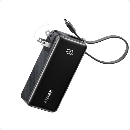 Picture of Anker Nano 3-in-1 Portable Charger,10,000mAh 30W Travel Power Bank | Battery Pack with Built-In USB-C Cable and Foldable Wall Plug, for iPhone 17 / 16 / 15 Series (Black) ClimatePartner certified