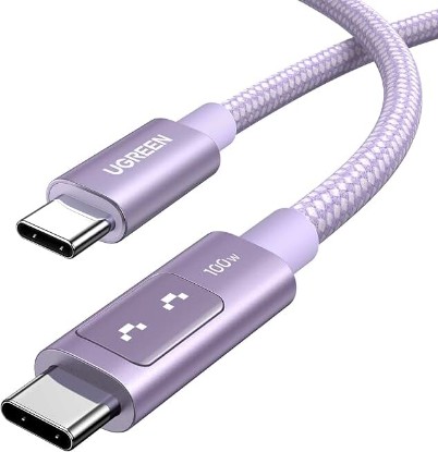 Picture of UGREEN Uno USB C Cable 100W with LED Display, Fast Charging, 10ft, Purple | For iPhone 17/16/15, MacBook Pro/Air, iPad Pro/Air/Mini, Galaxy S26/S25/S24, Dell XPS, Pixel, Switch, and more