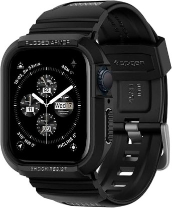 Picture of Spigen Rugged Armor Pro for Apple Watch 45mm/44mm Band with Case | For Apple Watch Series SE3/9/8/SE2/7/6/SE/5/4 Durable TPU Scratch Resistant Cover Strap