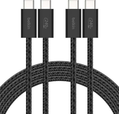 Picture of Belkin USB C to USB C 240W Cable 2 Pack, 6.6ft Fast iPhone Charger Cord | iPhone 15/16/17, Samsung Galaxy S26, Pixel 10, Airpods, iPad, Nintendo Switch 2, MacBook, Steam Deck, Travel, Chromebook ClimatePartner certified