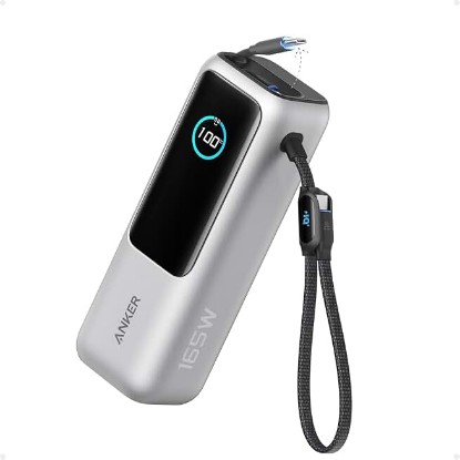 Picture of Anker Laptop Power Bank, 25,000mAh Travel Essential with 165W Total Output | 3 USB-C Ports with 100W Max Each, Built-In Retractable Cables, Flight-Ready, for iPhone 17 Series, MacBook, and More ClimatePartner certified