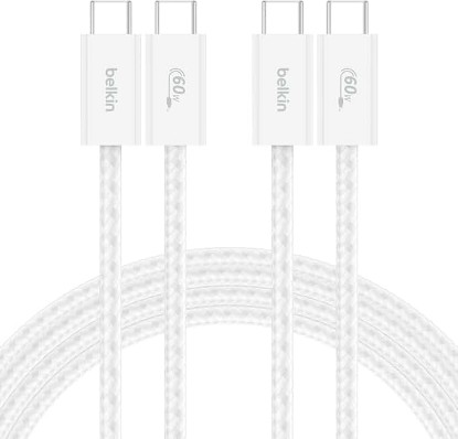 Picture of Belkin USB C to USB C 60W Braided Cable 2 Pack, 6.6ft iPhone Charger Cord | iPhone 15/16/17, Samsung Galaxy S26, Pixel 10, Airpods, iPad, Nintendo Switch 2, MacBook, Steam Deck, Travel, Chromebook ClimatePartner certified