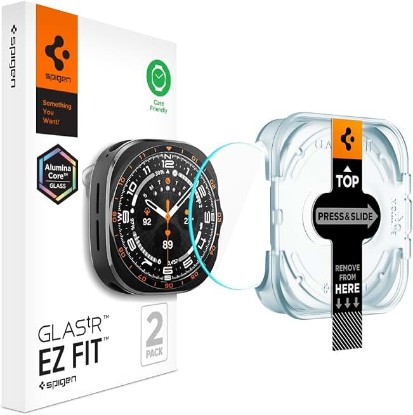 Picture of Spigen GlasTR EZ FIT Screen Protector for Galaxy Watch Ultra 2 | AluminaCore aluminum-enhanced 10H+ tempered glass, Auto-align tray, 100% clarity, Original touch, Case-friendly, 2 Pack ClimatePartner certified