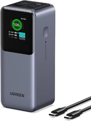 Picture of UGREEN Nexode 20000mAh 130W Portable PD Power Bank for MacBook Pro 16 | TFT smart display, 72Wh, PD 3.0. Fast for MacBook, iPad, iPhone 17/16, 3-port for multiple devices ClimatePartner certified