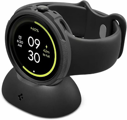 Picture of Spigen for Google Pixel Watch 5/4 45mm Case with Charger Stand | Liquid Air Lightweight Flexible Slim Scratch Resistant Shock Proof TPU Cover (Charger Not Included), Matte Black