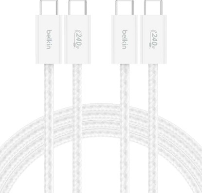 Picture of Belkin USB C to USB C 240W Cable 2 Pack, 6.6ft Fast iPhone Charger Cord | iPhone 15/16/17, Samsung Galaxy S26, Pixel 10, Airpods, iPad, Nintendo Switch 2, MacBook, Steam Deck, Travel, Chromebook ClimatePartner certified