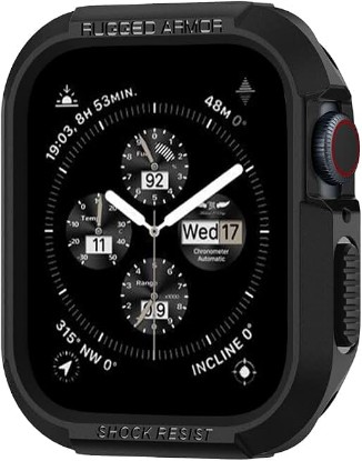 Picture of Spigen Rugged Armor for Apple Watch 45mm/44mm Case | For Apple Watch Series SE3/9/8/SE2/7/6/SE/5/4 Durable Protective TPU Shock Proof Scratch Resistant Cover - Black