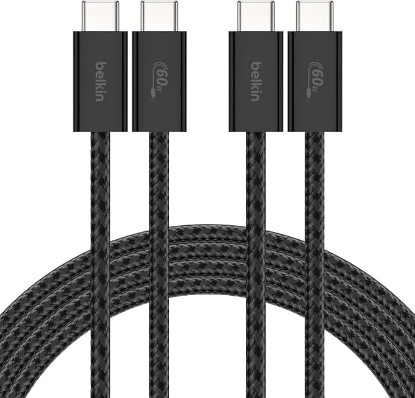 Picture of Belkin USB C to USB C 60W Braided Cable 2 Pack, 6.6ft iPhone Charger Cord | iPhone 15/16/17, Samsung Galaxy S26, Pixel 10, Airpods, iPad, Nintendo Switch 2, MacBook, Steam Deck, Travel, Chromebook ClimatePartner certified