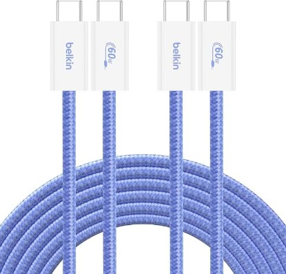 Picture of Belkin USB C to USB C 60W Braided Cable 2 Pack, 9.9ft iPhone Charger Cord | iPhone 15/16/17, Samsung Galaxy S26, Pixel 10, Airpods, iPad, Nintendo Switch 2, MacBook, Steam Deck, Travel, Chromebook ClimatePartner certified