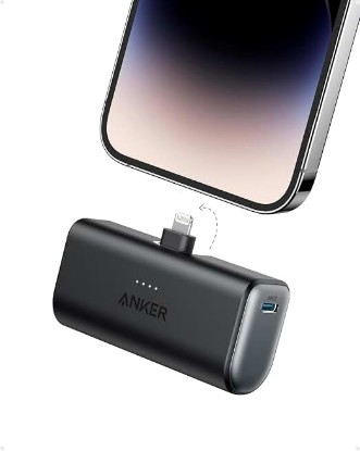 Picture of Anker Nano 5,000mAh Portable Charger for iPhone, MFi Certified Built-in Lightning Connector, 12W Compact Battery Pack for iPhone 14/13/12 Series, Black