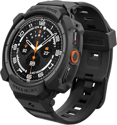 Picture of Spigen for Samsung Galaxy Watch Ultra 2 Band with Case (2026) | Rugged Armor Pro Durable Protective Flexible Scratch Resistant Shock Proof TPU Cover Strap - Matte Black