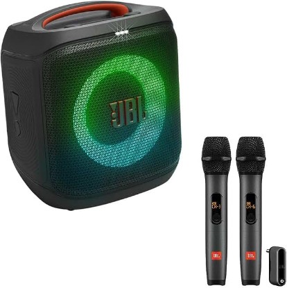 Picture of JBL PartyBox Encore Essential 2 Portable Party Speaker Bundle with 2 Wireless Microphones (Black)