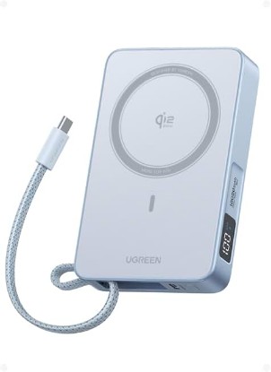 Picture of UGREEN MagFlow 10000mAh Qi2 25W Wireless Power Bank Built-in Cable | Qi2 25W fastest wireless, built-in cable, 30W PD wired. MagSafe compatible. for 17/12 ClimatePartner certified