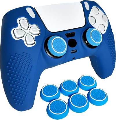 Picture of Anti-Slip Blue PS5 Controller Skin,Studded Edition Protective Silicone Cover Skin Grips Compatible with PS5/Slim/Pro Controller and 6 PCS Thumb Grips Caps.