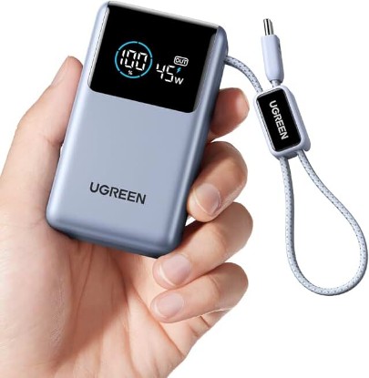 Picture of UGREEN Nexode Pro 10000mAh 45W Built-in Cable Power Bank for iPhone | Built-in cable, digital display, PD fast. Compact for iPhone 17/16 Pro Max/Air & S26 Ultra