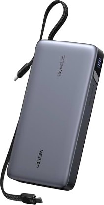 Picture of UGREEN Nexode 25000mAh 165W Built-in USB-C Power Bank for iPhone 17 | 2 built-in USB-C cables, 90Wh. Fast charges for MacBook, iPad, Samsung, Dell, HP, Lenovo. for business travel. ClimatePartner certified