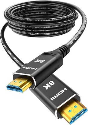 Picture of Highwings 50 ft 8K 4K Fiber Optic HDMI Cable in-Wall CL3 Long HDMI Cord | Unidirectional-from Source to Display, High-Speed 48Gbps Dynamic HDR/eARC/HDCP 2.2&2.3/Ethernet, Compatible for Desktop GPU Global Recycled Standard
