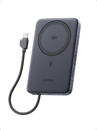 Picture of UGREEN Magflow Air 10000mAh Qi2 15W Wireless Power Bank Built-in Cable | Built-in USB-C cable, 30W PD, Qi2 15W wireless. MagSafe compatible. Ultra-slim for iPhone 17/16/15/14 Pro Max