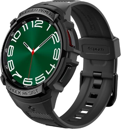 Picture of Spigen for Samsung Galaxy Watch 6 Classic 47mm Band with Case (2023) | Rugged Armor Pro Durable Protective TPU Shock Proof Scratch Resistant Cover Strap, Black