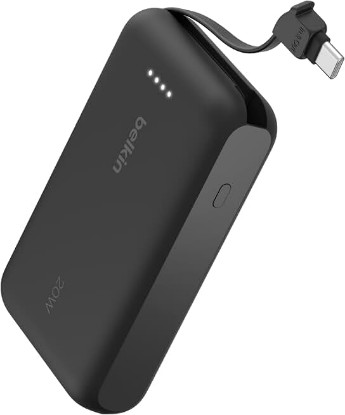 Picture of Belkin 10000mAh 20W USB C Power Bank, Portable Charger for iPhone & iPad | Fast Charging, Integrated USB C Cable, Eatra USB C Port, iPhone 17, iPad, Samsung Galaxy S26, Charge 2 Devices ClimatePartner certified