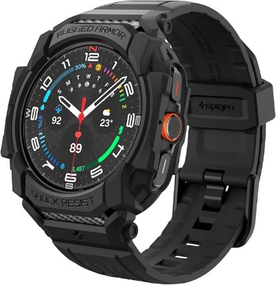 Picture of Spigen for Samsung Galaxy Watch Ultra Band with Case (2025/2024) | Rugged Armor Pro Durable Protective TPU Shock Proof Scratch Resistant Cover Strap, Matte Black