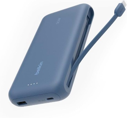 Picture of Belkin 20000mAh 30W USB C Power Bank, Portable Charger for iPhone & iPad | Fast Charging, Integrated USB C Cable, Eatra USB C Port, iPhone 17, iPad, Samsung Galaxy S26, Charge 2 Devices ClimatePartner certified