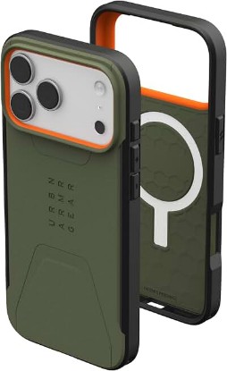 Picture of URBAN ARMOR GEAR UAG Designed for iPhone 17 Pro Max Case Civilian - Compatible with MagSafe Military Grade Protective Cover, Olive/Orange