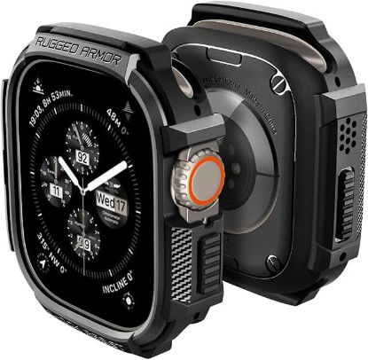 Picture of Spigen Rugged Armor for Apple Watch Ultra 3/2/1 49mm Case | Durable Protective TPU Shock Proof Scratch Resistant Cover - Black