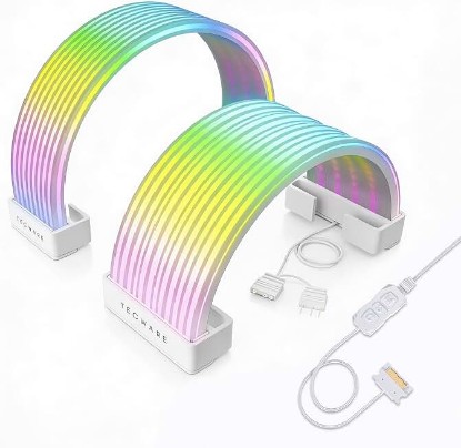 Picture of TECWARE Flex RGB Cable Cover Kit | Compatible with 24-Pin Motherboard and 8-Pin/16-Pin GPU | ARGB PSU Cable Extension with 5V 3-Pin Sync | RGB Lighting Kit for PC Cables | White